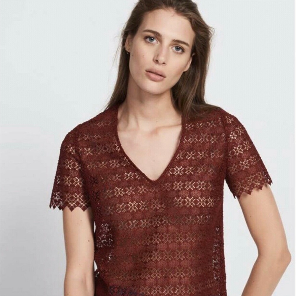 Sandro Burgundy/Red Alys Lace Top
